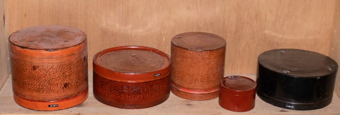 (lot of 6) Burmese lacquered containers