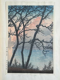 Hasui Kawase (Japanese 1883-1957), Woodblock Print: Japanese woodblock print by Hasui Kawase. Image: 10"h x 15"w (25.4 x 38.1 cm) Provenance: From a single private collection in Connecticut. NOTE: THIS ITEM IS IN NEW YORK, WHERE IT CAN BE SHIPPED FROM.