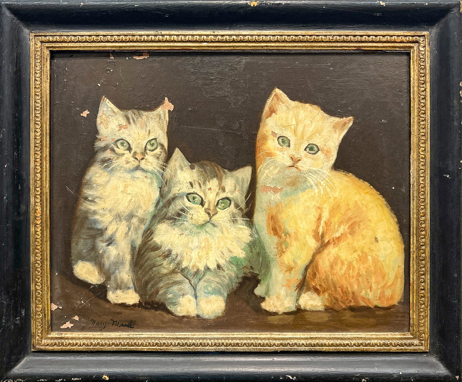 Painting, American School: American school, Cat, oil on board, signed lower left, image: 12.99"h x 16.54"w (33 x 42 cm), overall (with frame): 18.11"h x 21.65"w (46 x 55 cm) NOTE: THIS ITEM IS IN LOS ANGELES.
