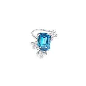 Lab-Grown Blue Topaz and Diamond Ring