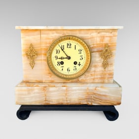 French Onyx Mantle Clock and Base