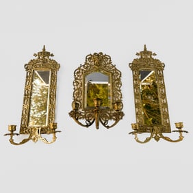 Group of Bacchus Brass Hanging Beveled Mirror Candle Sconces