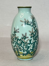 Japanese Cloisonne Vase of River and Floral Scene, Meiji Period