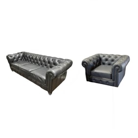 Set of Black Leather Coaches