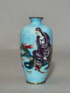 Japanese Ginbari Cloisonne Vase by Ito, Meiji Period: Japanese Meiji period Ginbari cloisonne vase by Ito, signed, nice kuanyin and dragon scene. 4.75"h (12.07 cm) Provenance: From a single private collection in Connecticut. NOTE: THIS ITEM IS IN NEW YOR