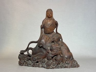 Japanese Wood Kuanyin on Elephant, Meiji Period