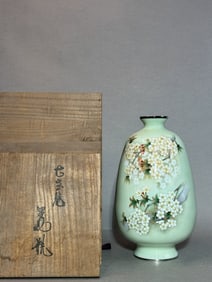 Japanese Cloisonne Wire and Wireless Cloisonne Vase with Sakura Scene