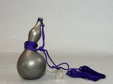 Japanese Sterling Silver Double Gourd Sake Bottle