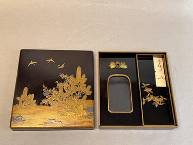 Japanese Lacquer Writing Box with Butterfly Water Drop