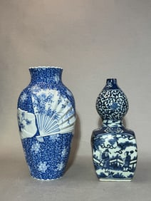 Two Japanese Blue White Porcelain Vases