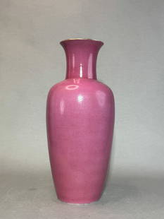 Chinese Pink Enamelled Baluster Porcelain Vase: Chinese pink enamel baluster porcelain vase with underglazed blue mark, drilled for lamp. 17.75"h (45.09 cm) Provenance: From a single private collection in Connecticut. NOTE: THIS ITEM IS IN NEW YORK