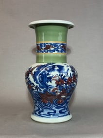 Chinese Porcelain Vase with Copper Red Koi