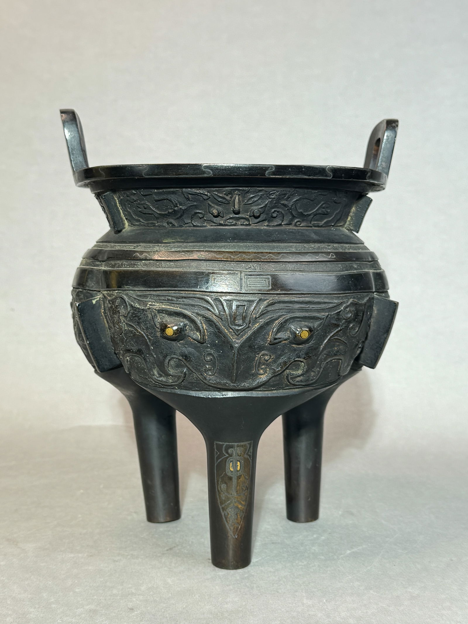 Chinese Large  Bronze Ding Censer with Gold Inlay, Ming Period (1 of 10)