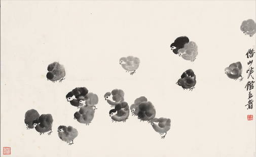 Qi Baishi (1863 - 1957) -  Chinese Painting Scroll of Chicken: Qi Baishi (1863 - 1957) - Chinese Painting Scroll of Chicken Image: 19.75"h x 31"w( 50 x 81 cm) Provenance: Collector in Southern California purchased in Hong Kong NOTE: THIS ITEM IS IN LOS ANGELES.