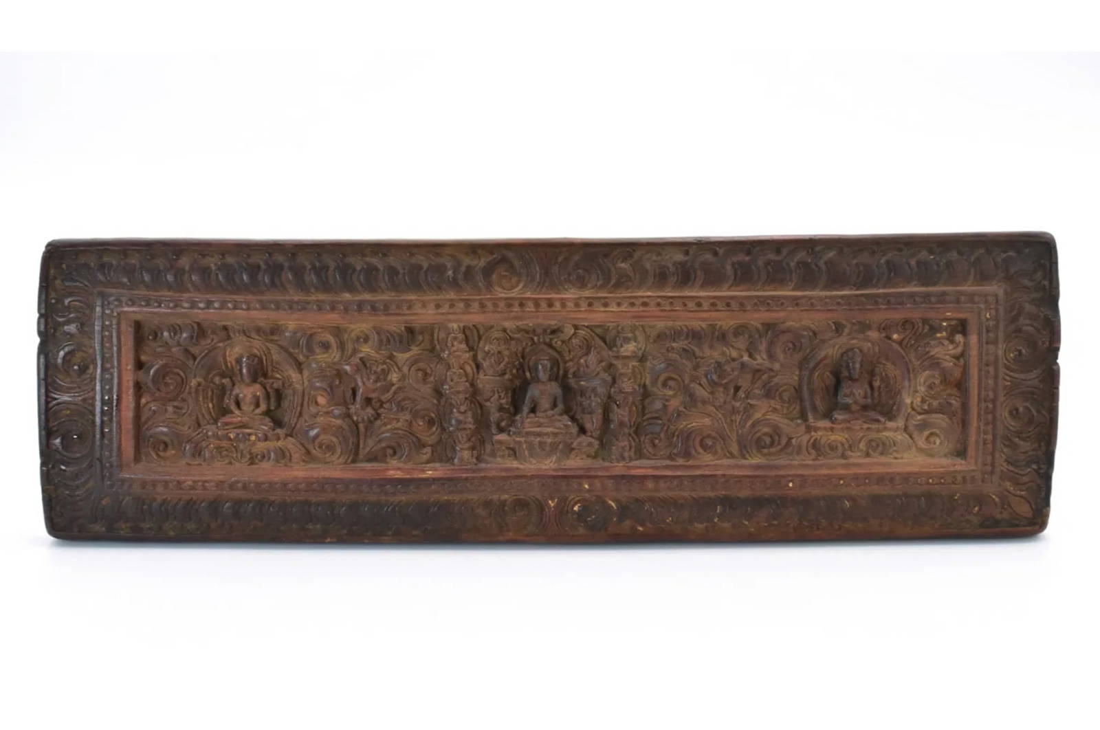Tibetan Wood Carved Buddhist Plaque, 14th/15th Century