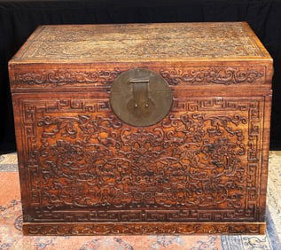 Large Chinese Imperial Carved Jinsi Nanmu Storage Chest, 18th Century