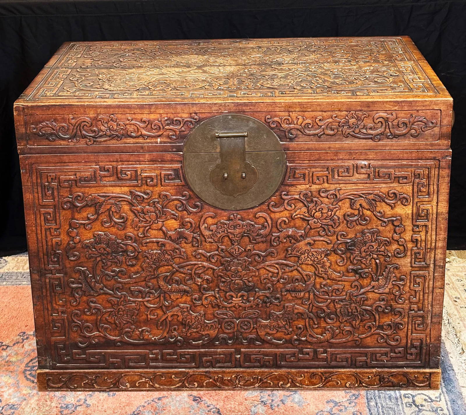 Large Chinese Imperial Carved Jinsi Nanmu Storage Chest, 18th Century