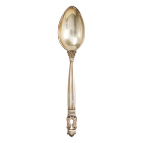 Nine Georg Jensen sterling teaspoons in the 'Acorn' pattern