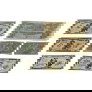 A Collection of 7 misc US and Mexican currency bills: A Collection of 7 misc US and Mexican currency bills comprising an 1864 Confederate Note Richmond and others including (1) Anglo and London Paris National Bank of San Francisco, 1929, $5; (1) Bank of