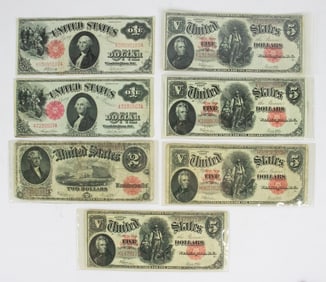 A Collection of 7 US Currency Washington DC 1907 and 1918