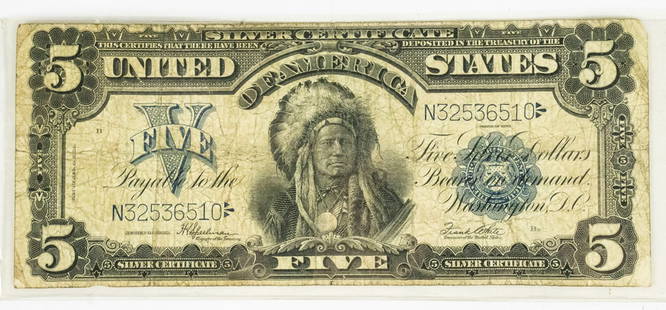 An 1899 US Silver Certificate Hunkpapa Sioux Chief Takota Inyanka: An 1899 US Silver Certificate Hunkpapa Sioux Chief Takota Inyanka