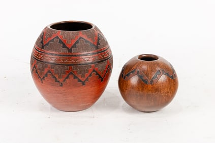 Two Lorraine Williams (b. 1955) Navajo handcoiled pottery vessels