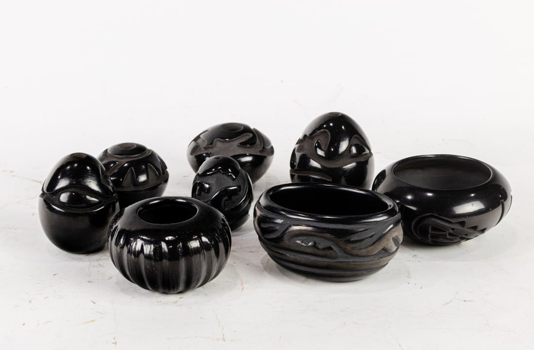 A group of seven Santa Clara Pueblo carved blackware vessels (1 of 4)