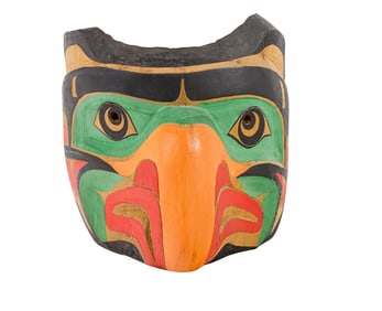 A Pacific Northwest owl mask by Matthew James (b.1963, Vancouver Island), 1988