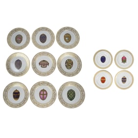 A group of Faberge Limoges porcelain with titled designs of the Imperial Eggs