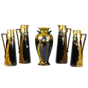 An English Arts Deco Thomas Forestor & Sons Phoenix Ware five-piece garniture