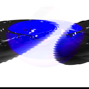 An Elsa Peretti for Tiffany cobalt blue glass bowl: An Elsa Peretti for Tiffany cobalt blue glass bowl, made by Archimede Seguso Murano, engraved factory mark, 5.5"h x 11.5"dia