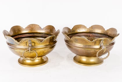 A pair of Continental style two-handled brass monteiths