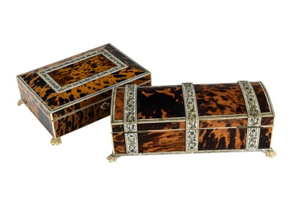 Two Anglo-Indian engraved bone mounted table boxes