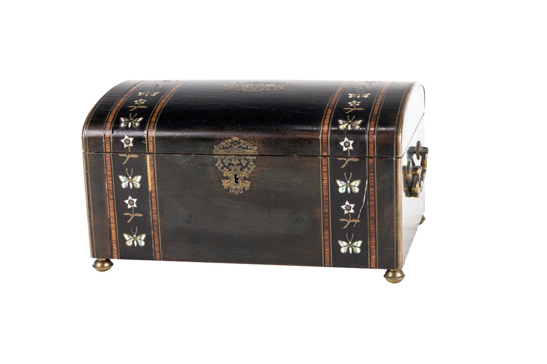 A Tahan Paris brass and mother of pearl inlaid music box (1 of 5)