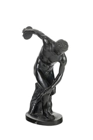 A Continental Grand Tour patinated bronze figure of Discobolus or The Discus Thrower