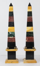 A pair of Italian Neoclassical Grand Tour pietra dura marble obelisks