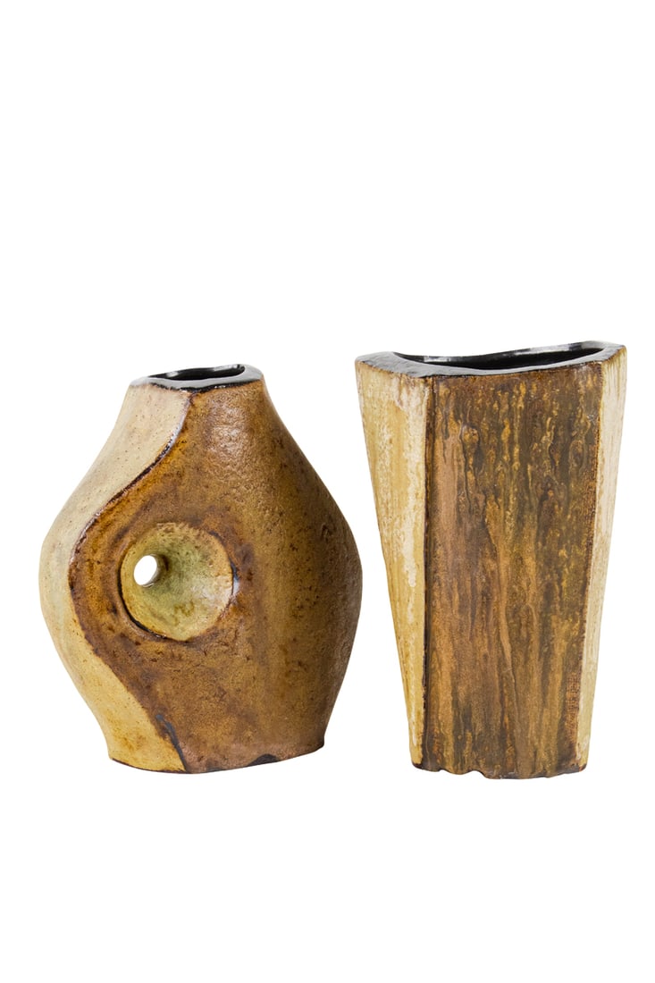 Two Helmut Friedrich Schaffenacker (German, 1921-2010) pottery vases: Two Helmut Friedrich Schaffenacker (German, 1921-2010) pottery vases, marked 'V651' and 'V621', greatest 10.25"h