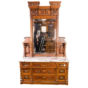 A Victorian inlaid Aesthetic Movement mirrored chest circa 1880