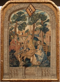 A rare English Baroque giltwood framed needlework
