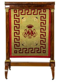 An Empire bronze mounted mahogany needlepoint fire screen