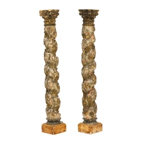 A pair of Italian Solomonic gilt gessoed carved wood columns circa 1750