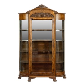 A late Victorian china cabinet, fitted with four oak shelves