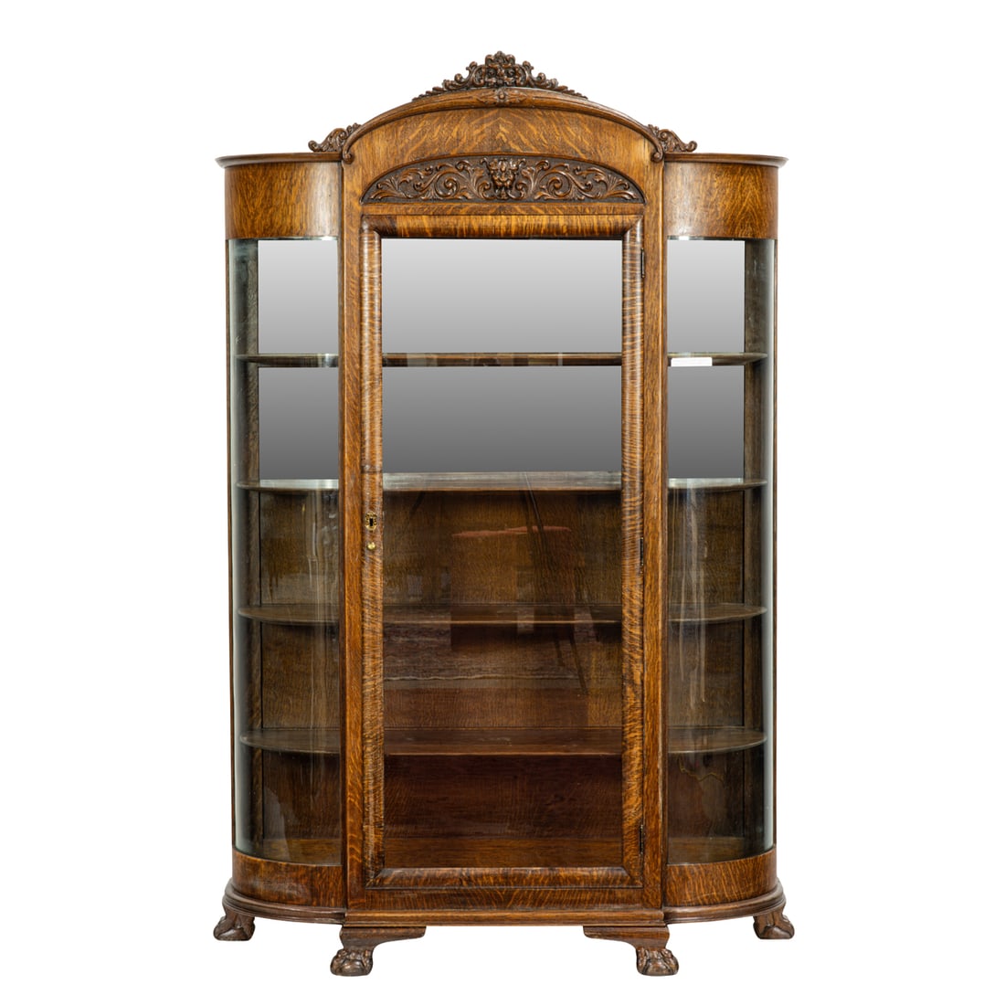 A late Victorian china cabinet, fitted with four oak shelves (1 of 5)