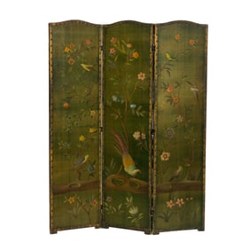 An Arts and Crafts painted three-panel screen, Roman Art Screen Co., New York,