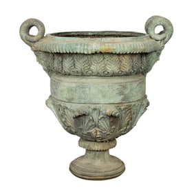 A Louis XVI style verdigri patinated bronze 'Versailles' garden urn