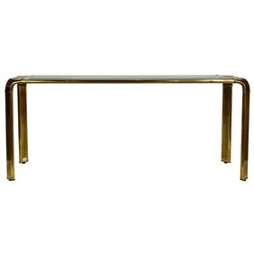 A John Widdicomb brass and beveled glass waterfall console table