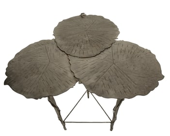 A Global Views 'Trois Lily Pad' silvered metal side table