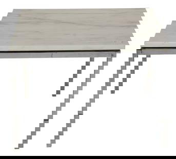 A Knoll style white marble top low table raised on chromed legs: A Knoll style white marble top low table raised on chromed legs, 17"h x 24"w x 24"d