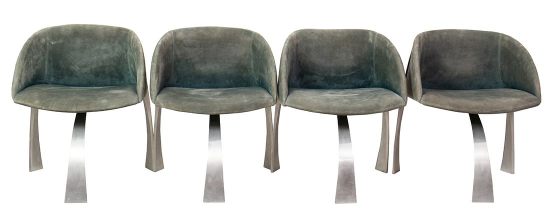 A set of four Giovanni Offredi for Saporiti Italia steel frame P80 armchairs (1 of 5)