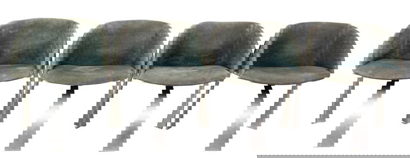 A set of four Giovanni Offredi for Saporiti Italia steel frame P80 armchairs: A set of four Giovanni Offredi for Saporiti Italia steel frame P80 armchairs, Italy, 1970, upholstered in blue grey suede, unmarked, 29?h x 24"w; 17"h (seat)